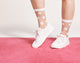 Walkpop Sophie Polka-Dot Socks Mid Calf Socks with Sheer Detail in color Poudre and shape socks