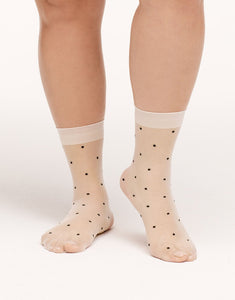 Walkpop Mini Dot Socks Mid Calf Socks with Sheer Detail in color Ecru and shape socks