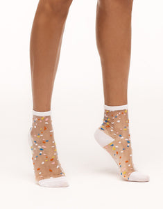 Walkpop Carrie Confetti Socks Ankle Socks with Sheer Detail in color Bright White and shape socks