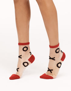 Walkpop Hugs and Kisses Socks Ankle Socks with Sheer Detail in color Bright White and shape socks