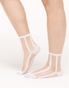 Walkpop Steph Striped Socks Ankle Socks with Sheer Detail in color Bright White and shape socks