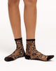 Walkpop Leo Leopard Socks Ankle Socks with Sheer Detail in color Black and shape socks