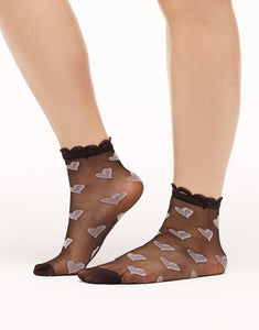 Walkpop Happy Hearts Socks Ankle Socks with Sheer Detail in color Black and shape socks