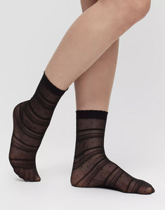 Walkpop Selena Striped Socks Ankle Socks with Sheer Detail in color Black and shape socks