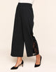 Walkpop Lola Lace Pant Woven Wide-Leg Pant With Lace Detail in color Noir and shape pant