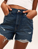 Walkpop Daisy Denim Short High-Waist Denim Short in color Blue Indigo and shape short