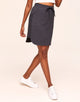 Adore Me Lele Active Heather Skirt with Drawcord in color Noir Dark Heather and shape skirt
