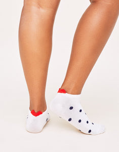 Walkpop Heart + Dots White Polka-Dot Socks With Heart Detail in color White and shape socks